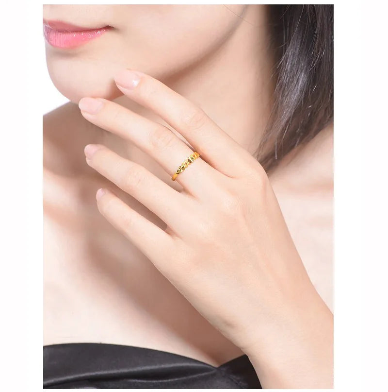 24k Gold Ring Female Heart Simple Exquisite Women Gift Party Trendy Fine Jewelry Wedding Rings Bands 2023 Engagement Classic