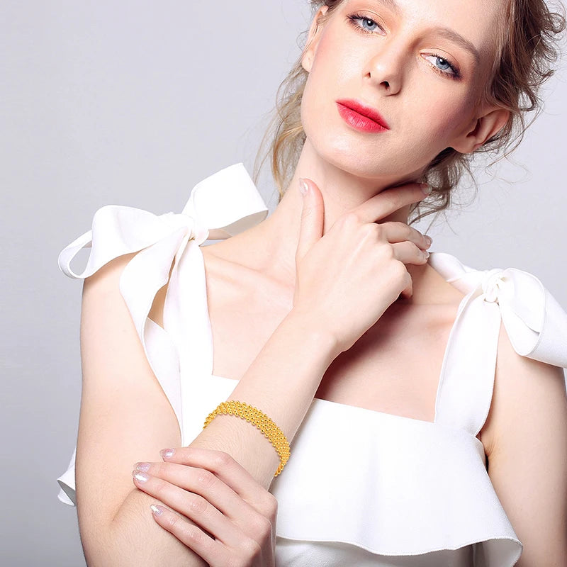 24K Pure Gold Bracelet Real 999 Solid Gold Bangle Beautiful Ball Romantic Trendy Classic Jewelry