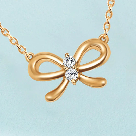 18K Pure Gold Pendant Real AU 750 Solid Gold Charm Good Nice Bow Tie Diamond Upscale Trendy Party Fine Jewelry