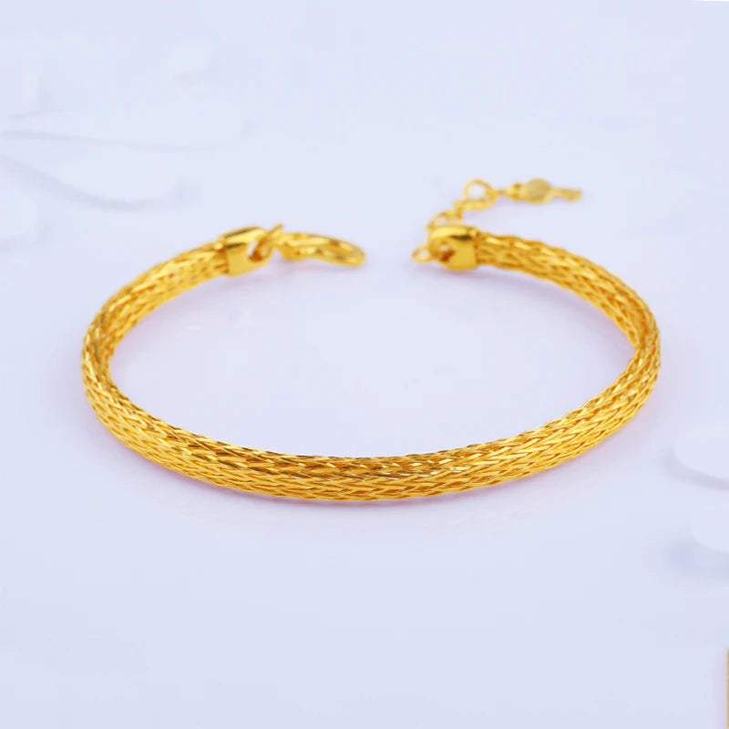 24K Pure Gold Bracelet Real 999 Solid Gold Bangle Women Adjustable Simple Fashion Trendy Classic Fine
