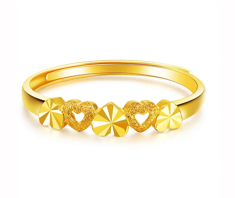 24k Gold Ring Female Heart Simple Exquisite Women Gift Party Trendy Fine Jewelry Wedding Rings Bands 2023 Engagement Classic