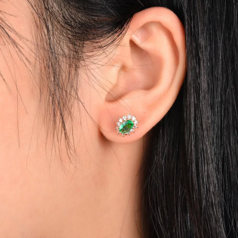 Classic Retro 18k Rose Gold 1.40ctw Natural Emerald Diamond Earrings Studs Gorgeous Jewelry