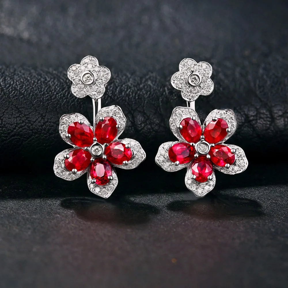 Jewelry 18KT White Gold 2.48ct Natural Ruby 0.34ct  Diamond Engagement Double Sided Earrings