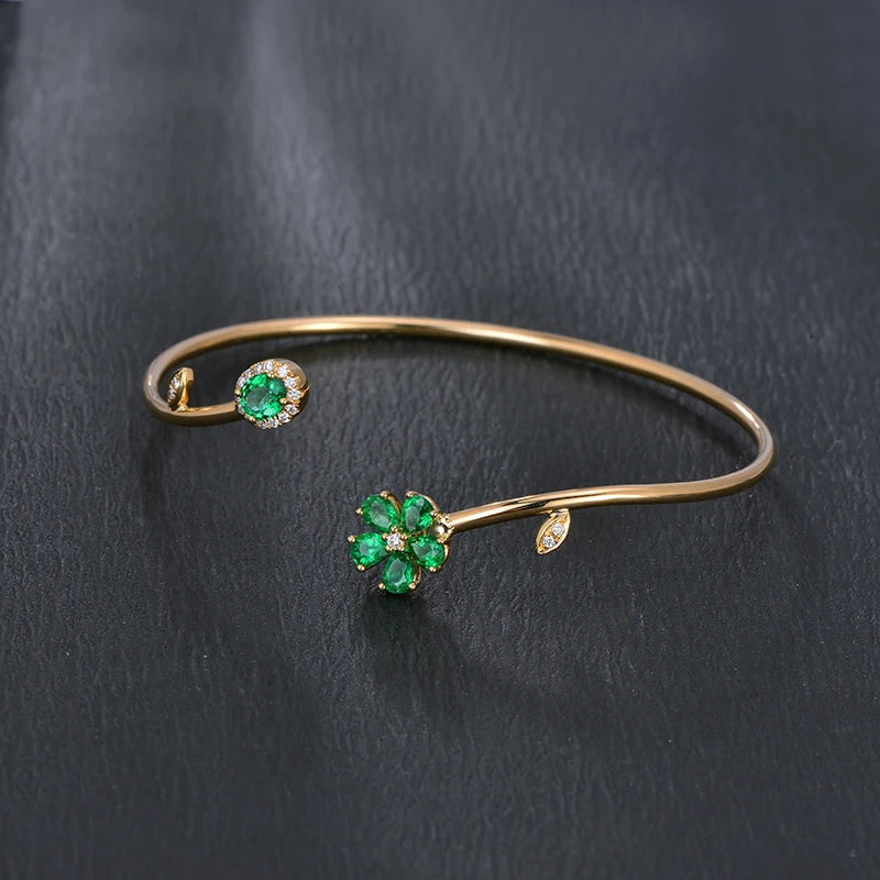 Jewelry 0.94ctw Natural Emerald Pave Diamond 18K Yellow Gold Gemstone Bracelet