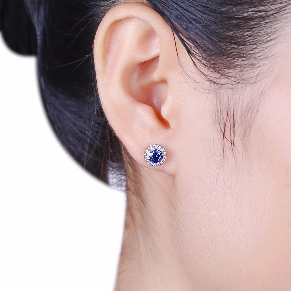 Jewelry 1.00ct Natural Sapphires 0.16ct Diamond 18kt Gold Earrings Stud Earring