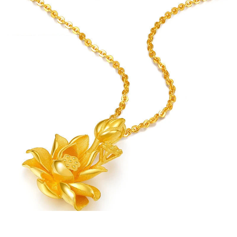 24K Pure Gold Pendant Real AU 999 Solid Gold Charm  Beautiful Flower Trendy Classic Party Fine Jewelry
