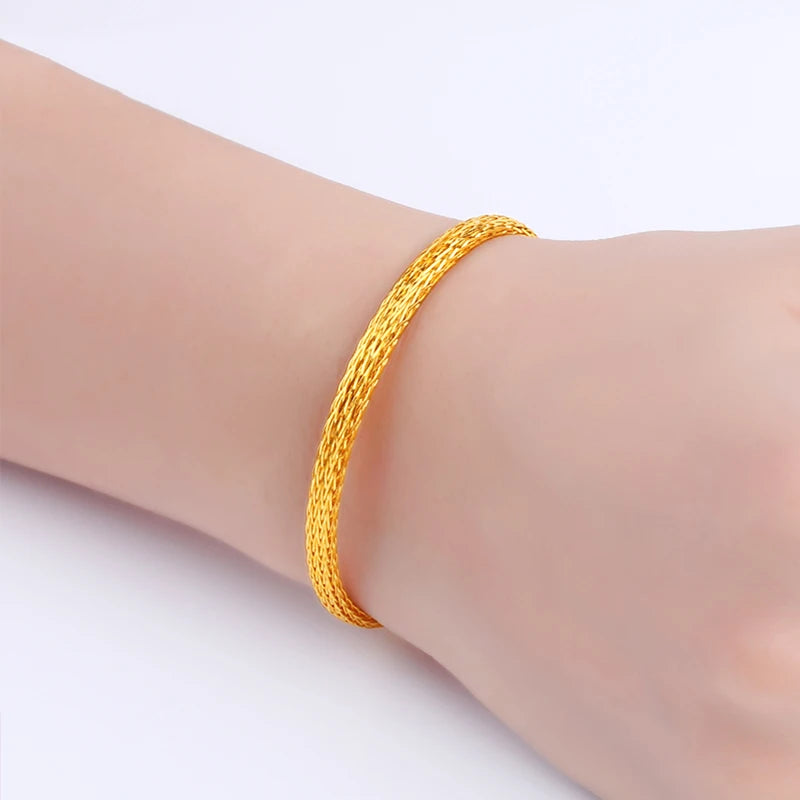 24K Pure Gold Bracelet Real 999 Solid Gold Bangle Women Adjustable Simple Fashion Trendy Classic Fine
