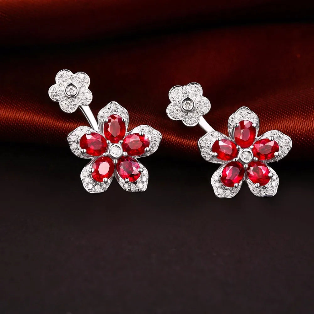 Jewelry 18KT White Gold 2.48ct Natural Ruby 0.34ct  Diamond Engagement Double Sided Earrings