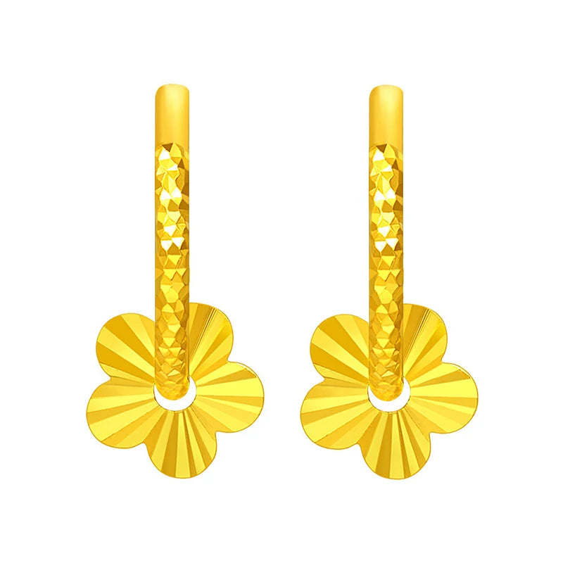 24k Pure Gold Hoop Earrings Flaky Plum Sweet Elegant And Fashion Women Classic Girl Gift 2023 New Hot Selling Real Solid
