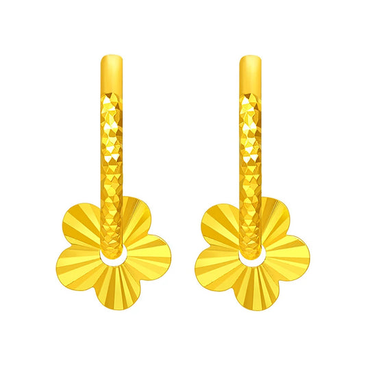 24k Pure Gold Hoop Earrings Flaky Plum Sweet Elegant And Fashion Women Classic Girl Gift 2023 New Hot Selling Real Solid