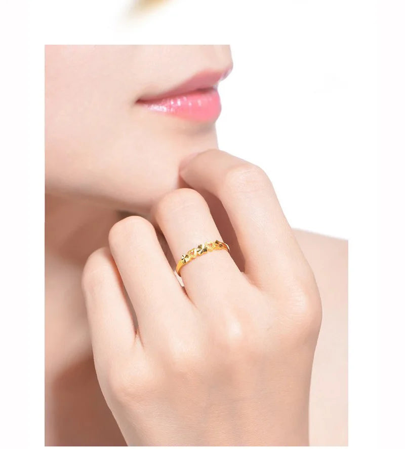 24k Gold Ring Female Heart Simple Exquisite Women Gift Party Trendy Fine Jewelry Wedding Rings Bands 2023 Engagement Classic