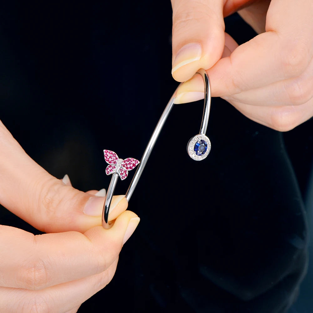 Jewelry 0.45ctw Oval Natural Sapphire & 0.21ct Pink Sapphires 0.01ct Pave Diamond 18K White Gold Gemstone Bracelet
