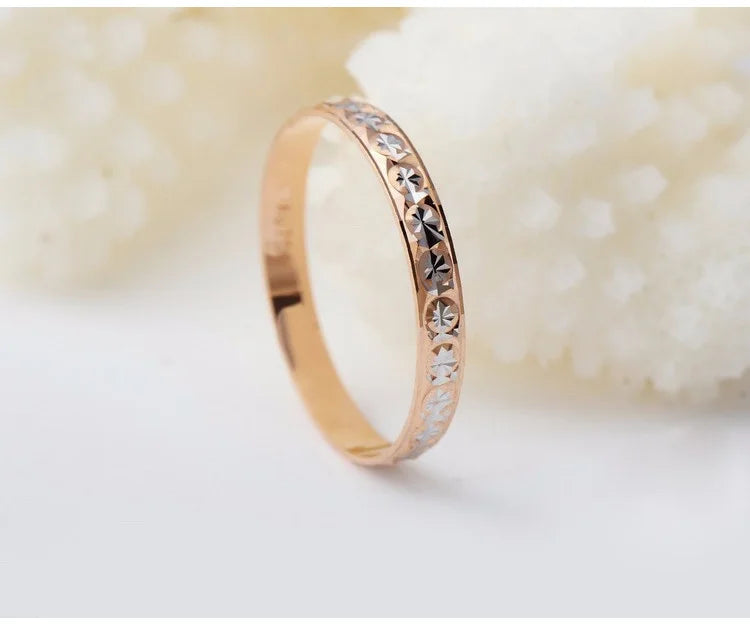 18k Pure Gold Ring Women Rose Engagement Wedding Bands Jewelry Carved Design Real Solid 750