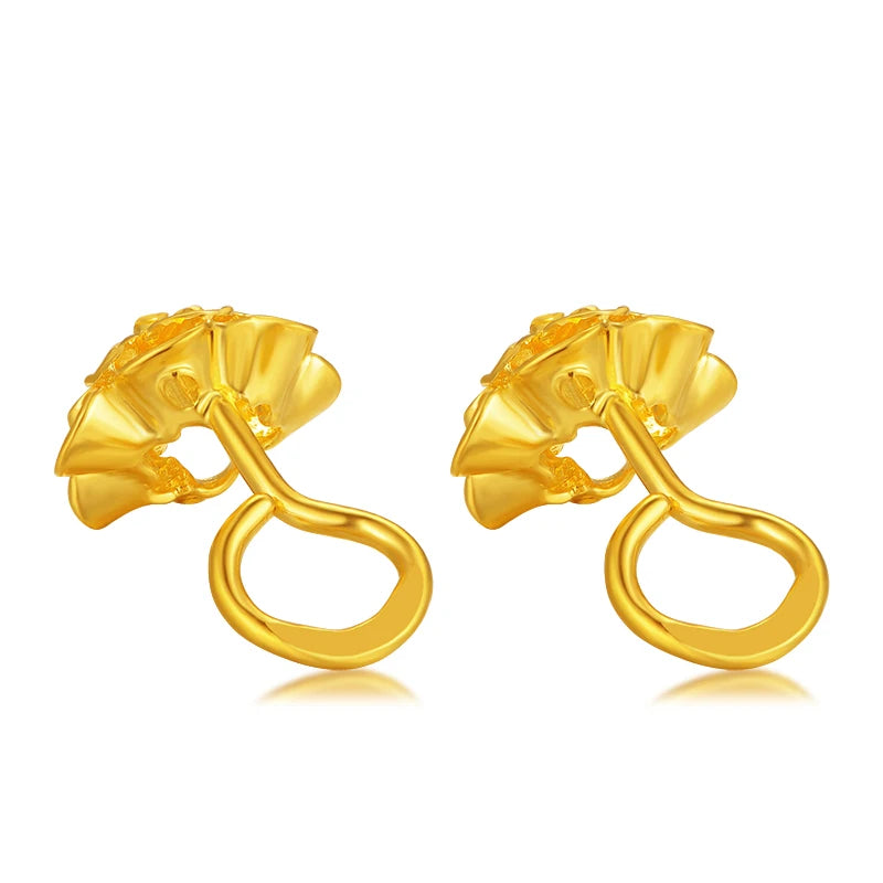 24kPure Gold Flower Shape Stud Earrings Exquisite Hollow Style Beautiful Highlight  Literary Style 999Solid Gold A Pair