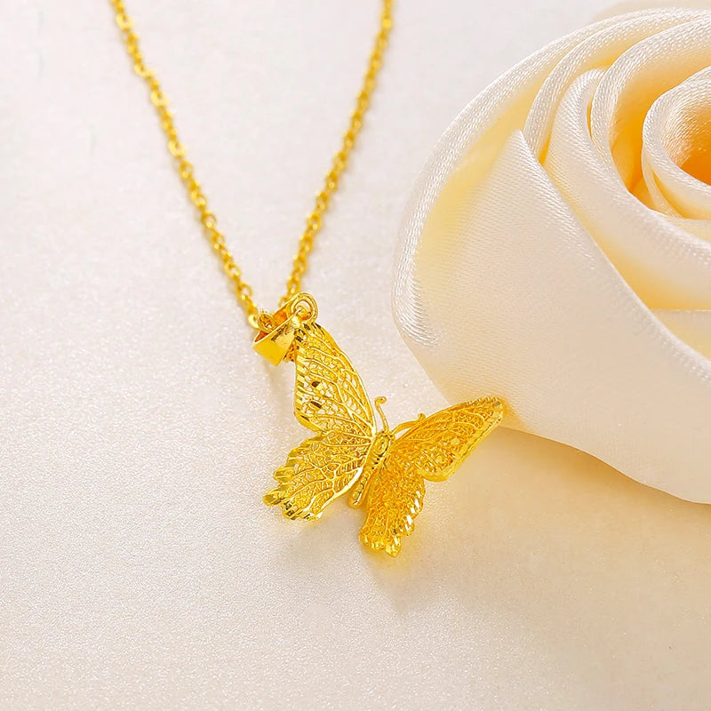 24K Pure Gold Pendant Real AU 999 Solid Gold Charm Beautiful Butterfly Fine Jewelry