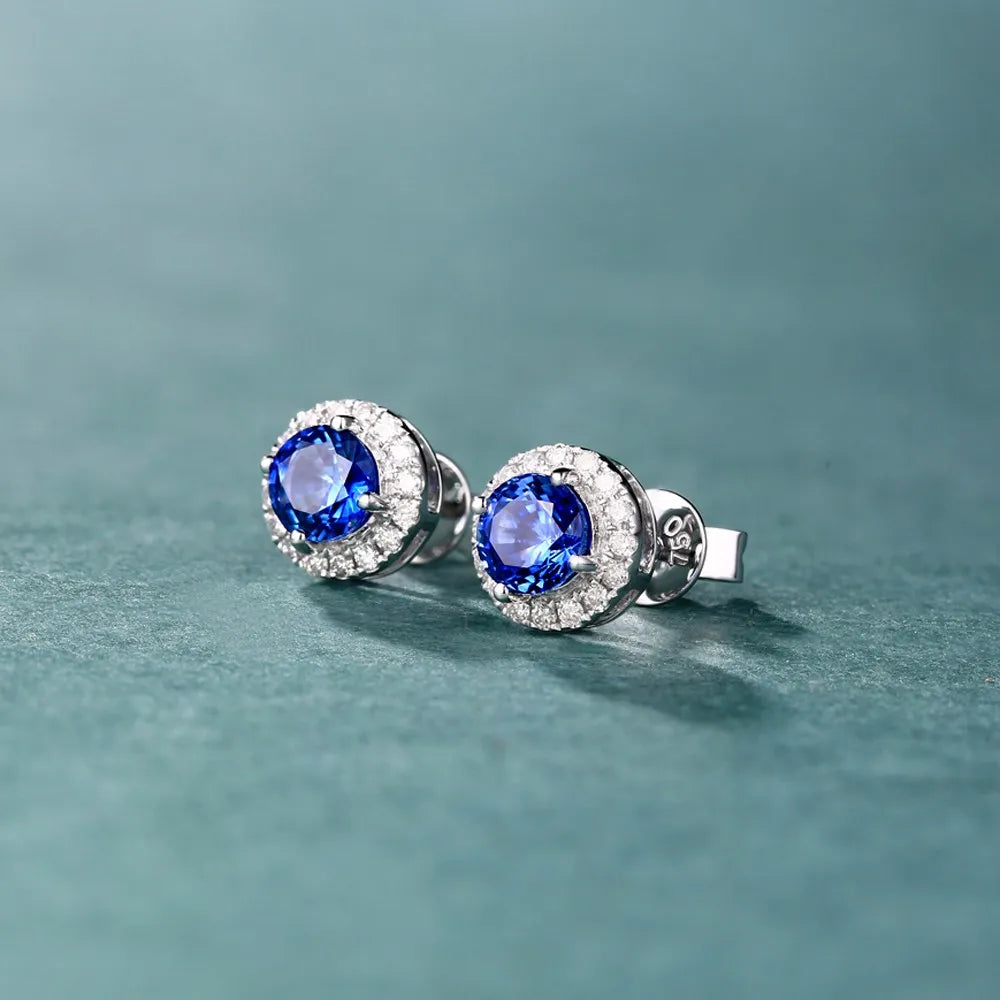 Jewelry 1.00ct Natural Sapphires 0.16ct Diamond 18kt Gold Earrings Stud Earring