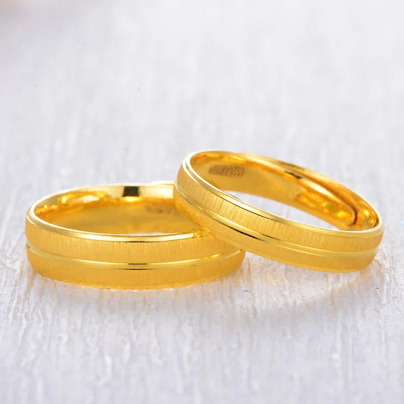 New 24k Pure Gold Pairs Of Rings Couples Bridal Sets With Fashion Design For Wedding Romantic For Lovers Gifts