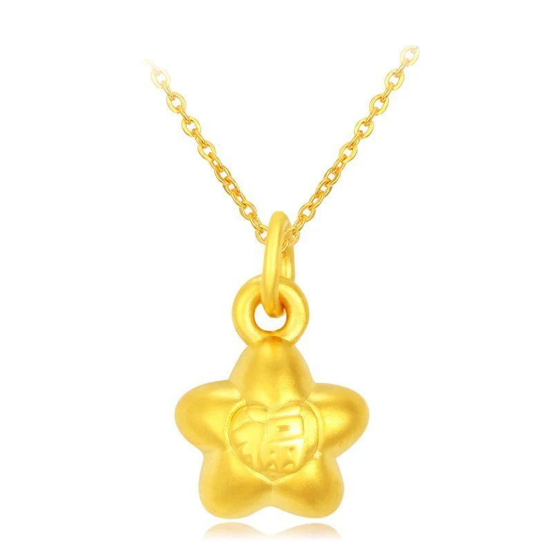 24K Yellow Gold Necklace Pendant New Style Carved FU Star 3D Pendant Baby gift