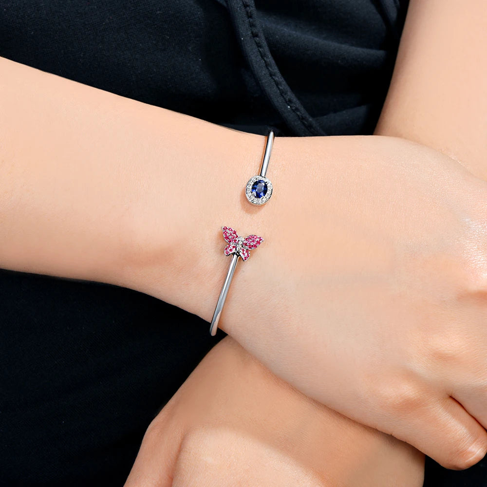 Jewelry 0.45ctw Oval Natural Sapphire & 0.21ct Pink Sapphires 0.01ct Pave Diamond 18K White Gold Gemstone Bracelet