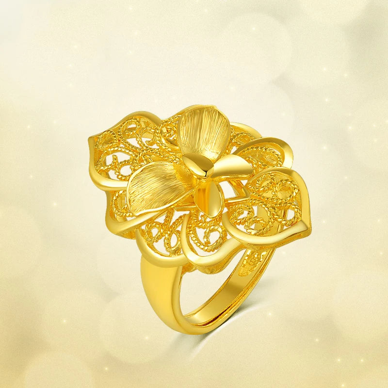 24k pure Yellow Gold with Flower Decoration Charm&Fashion Fine Jewelry for Wedding