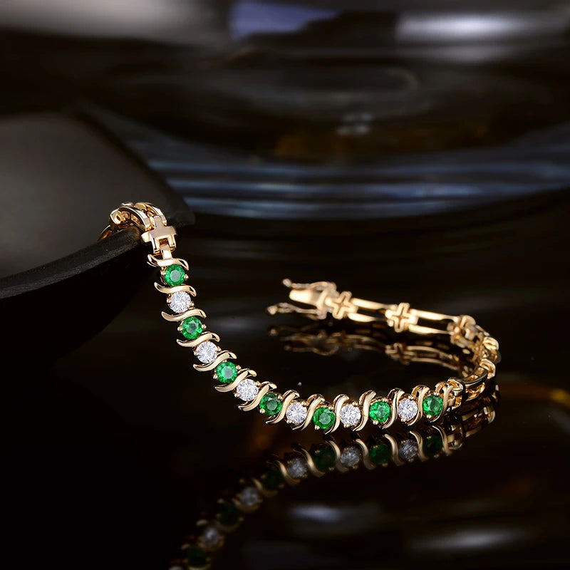 1.33ctw Natural Emeralds and Diamond 18kt Yellow Gold Gemstone Bracelet for Anniversary Fine Jewellery