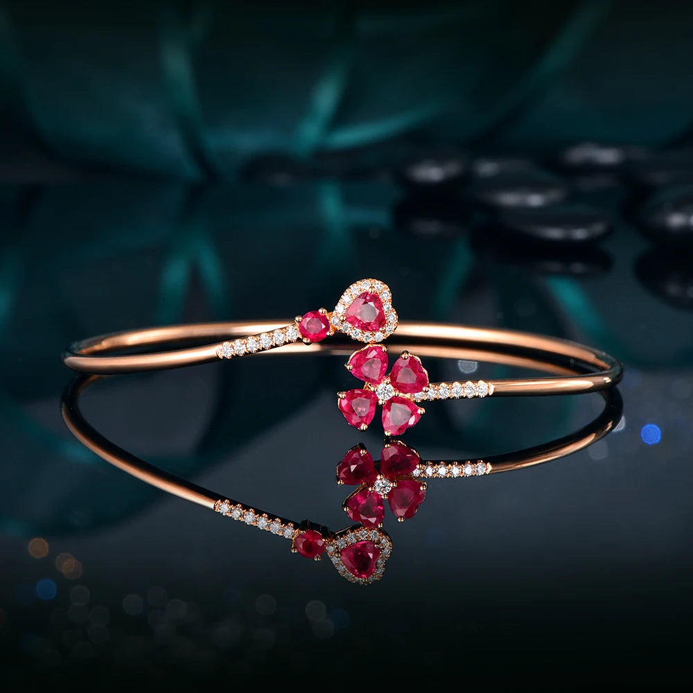 Jewelry 1.79ct Natural Ruby and 0.19ct Pave Diamond 18K Rose Gold Gemstone Bracelet