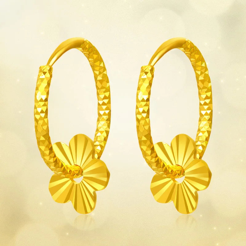 24k Pure Gold Hoop Earrings Flaky Plum Sweet Elegant And Fashion Women Classic Girl Gift 2023 New Hot Selling Real Solid