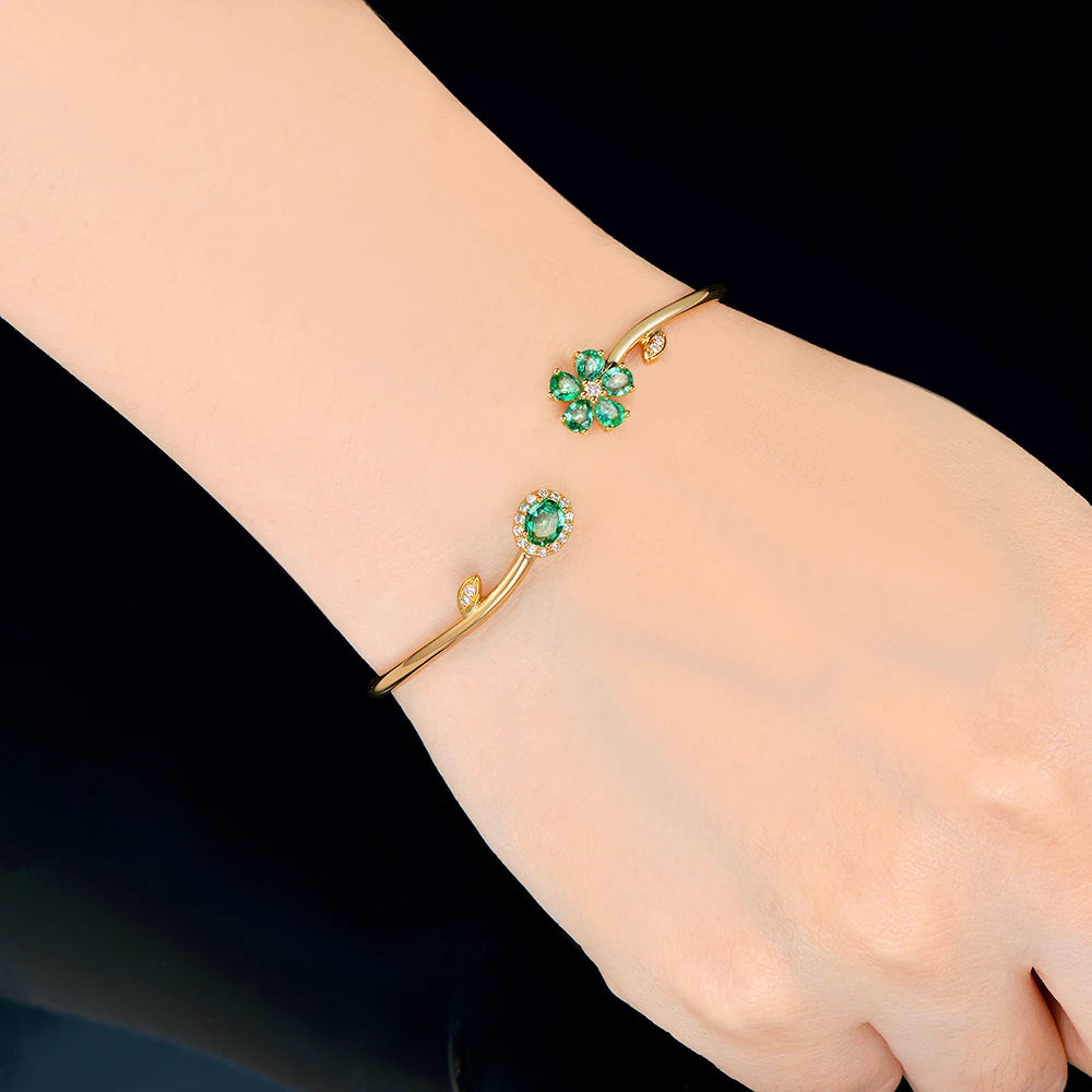 Jewelry 0.94ctw Natural Emerald Pave Diamond 18K Yellow Gold Gemstone Bracelet