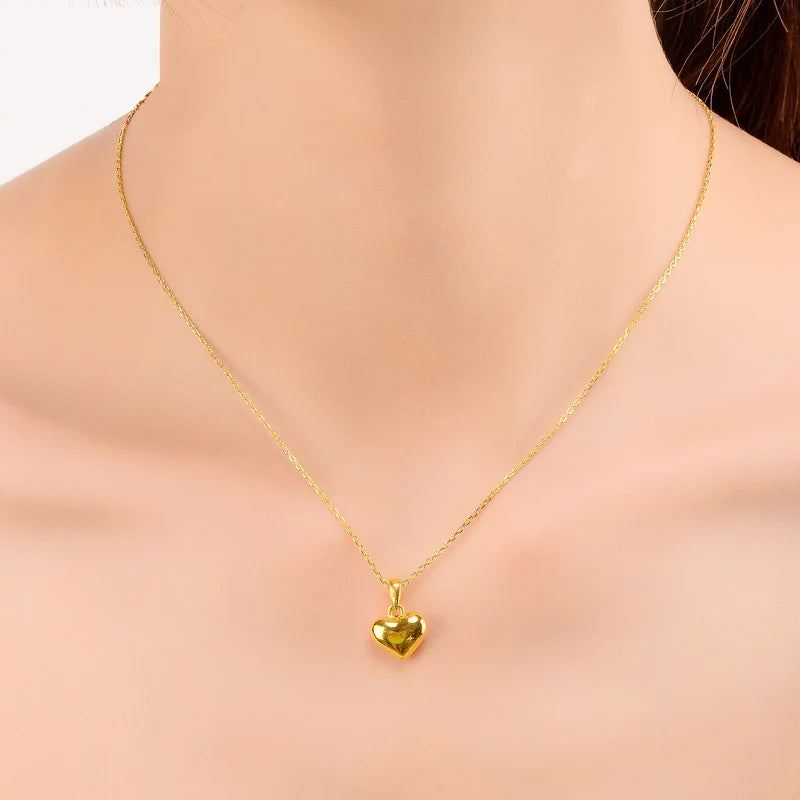 24K Pure Gold Pendant Real AU 999 Solid Gold Charm Lovely Nice Heart Classic Fine Jewelry