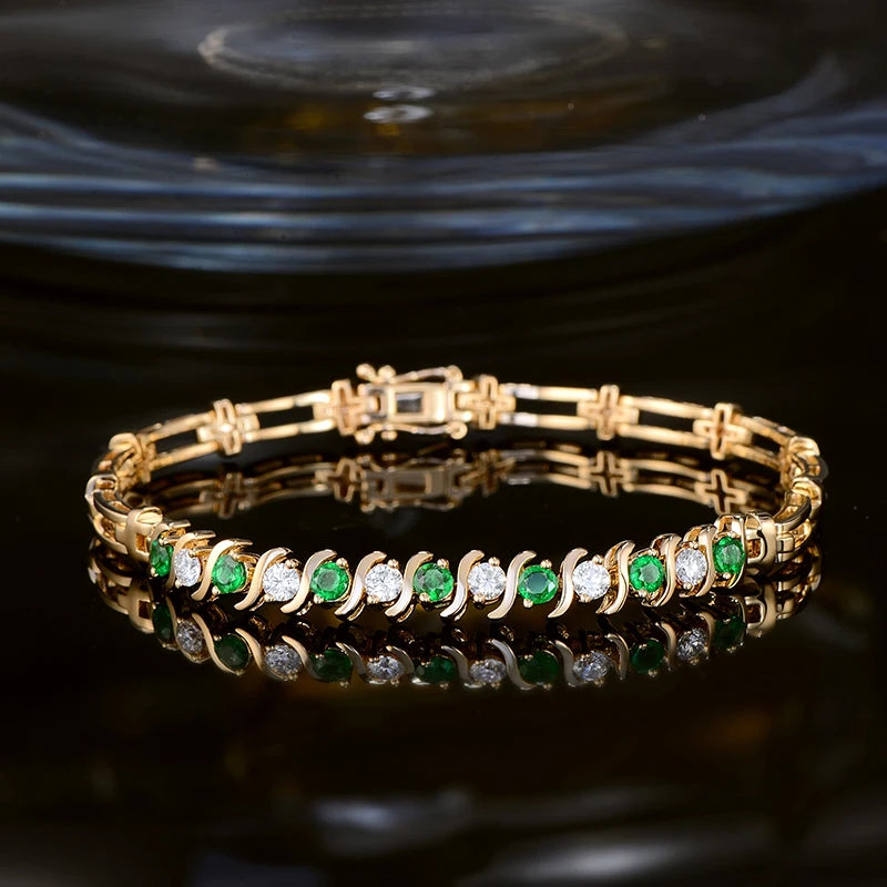 1.33ctw Natural Emeralds and Diamond 18kt Yellow Gold Gemstone Bracelet for Anniversary Fine Jewellery