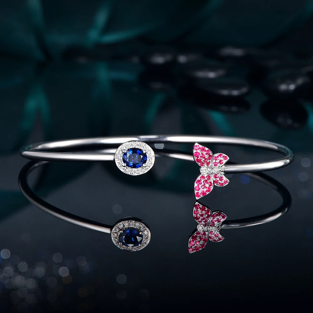 Jewelry 0.45ctw Oval Natural Sapphire & 0.21ct Pink Sapphires 0.01ct Pave Diamond 18K White Gold Gemstone Bracelet