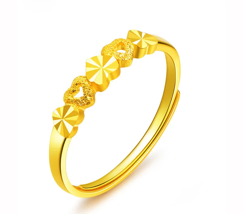 24k Gold Ring Female Heart Simple Exquisite Women Gift Party Trendy Fine Jewelry Wedding Rings Bands 2023 Engagement Classic