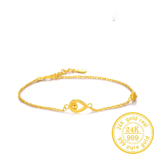 24K Pure Gold Bracelet Real 999 Solid Gold Bangle Beautiful Butterfly  Classic Jewelry