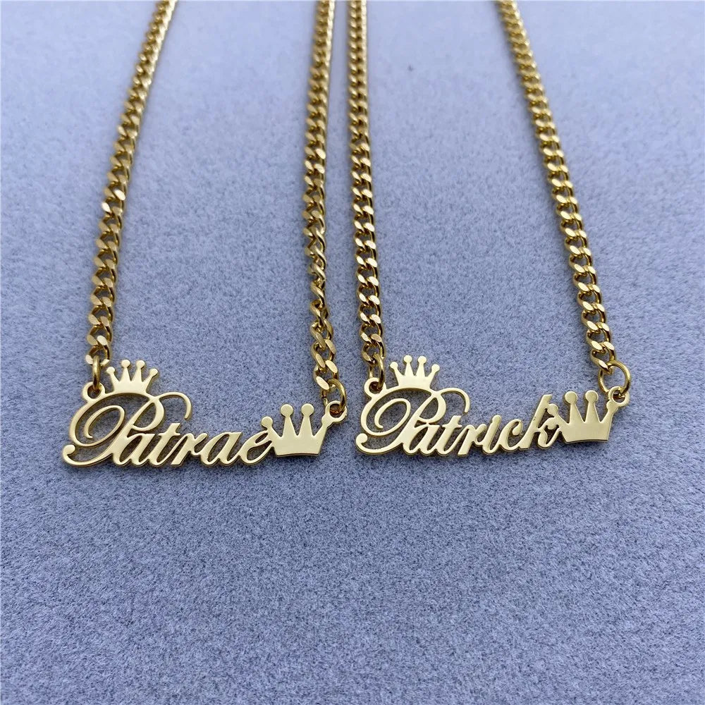 Custom Name Necklace with Crown Stainless Steel Cuban Chain Necklace Custom Choker Gold Necklace Jewelry Valentine's Day Gift