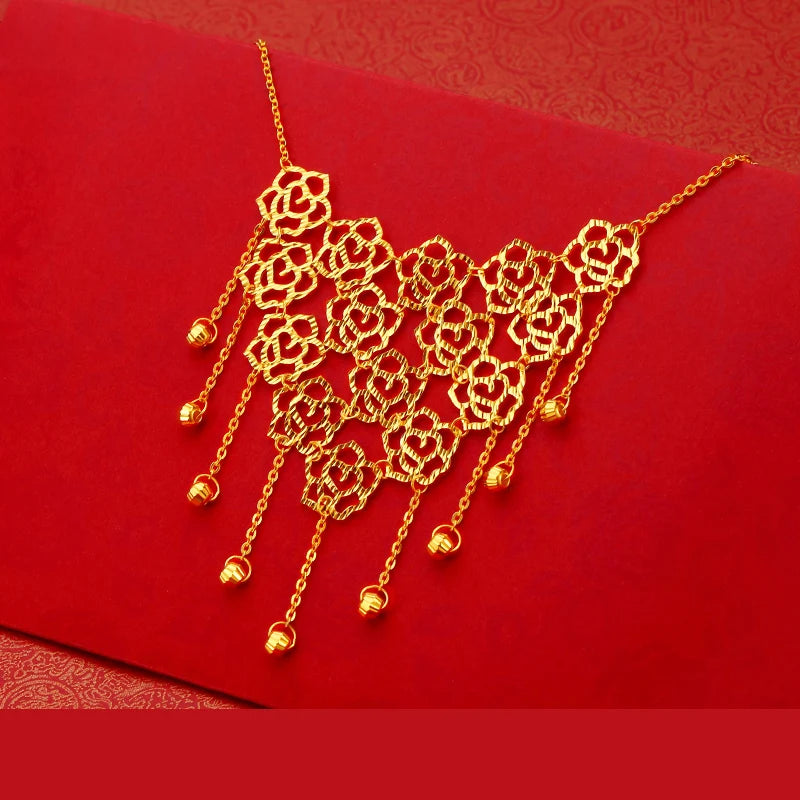 24K Pure Gold Necklace Real AU 999 Solid Gold Chain Beautiful Upscale Trendy Classic Party Fine Jewelry