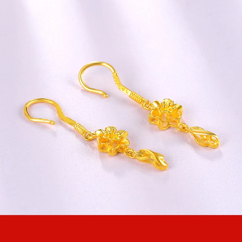 24K Pure Gold Earring Real AU 999 Solid Gold Earrings Nice Tassel Upscale Trendy Fine Jewelry