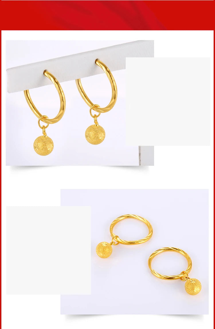 24K Pure Gold Earring Real AU 999 Solid Gold Earrings Good Hollow Ball Tassel Upscale Trendy Fine Jewelry Hot Sell New 2023