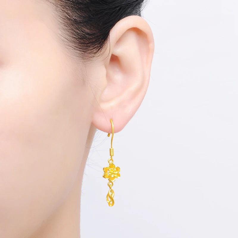 24K Pure Gold Earring Real AU 999 Solid Gold Earrings Nice Tassel Upscale Trendy Fine Jewelry