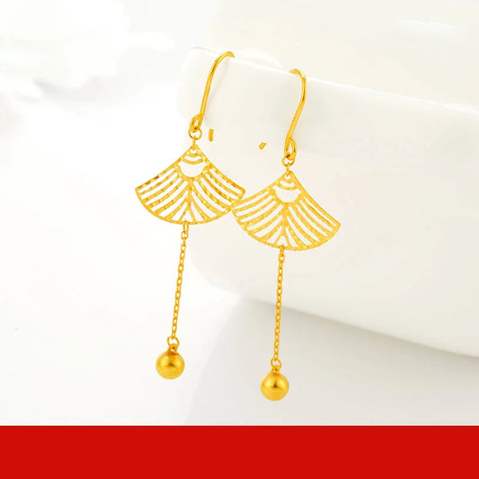 24K Pure Gold Earring Real AU 999 Solid Gold Earrings Nice Good Hollow Ball Tassel Upscale Trendy Fine Jewelry