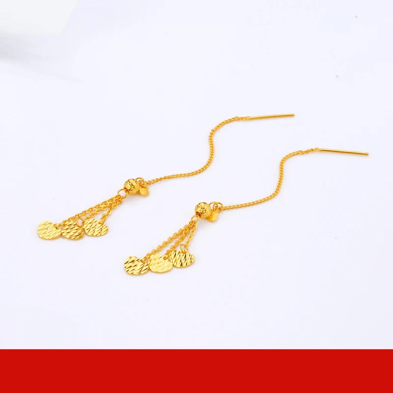 24K Pure Gold Earring Real AU 999 Solid Gold Earrings Nice Good  Tassel Upscale Trendy Fine Jewelry