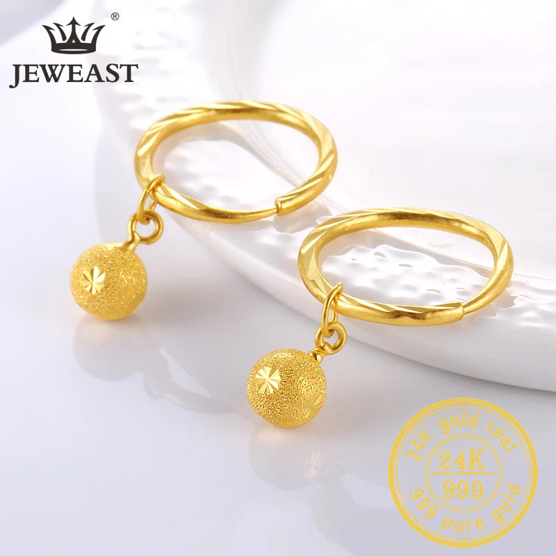 24K Pure Gold Earring Real AU 999 Solid Gold Earrings Good Hollow Ball Tassel Upscale Trendy Fine Jewelry Hot Sell New 2023