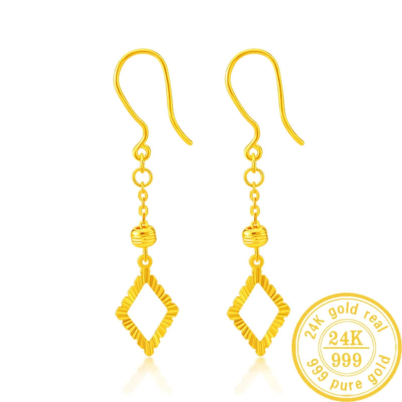 24K Pure Gold Earring Real AU 999 Solid Gold Earrings Nice Good Upscale Trendy Fine Jewelry