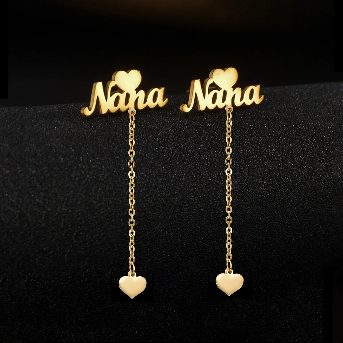 Personalized Custom Name Stud Earrings for Women Stainless Steel With Chain Constellation Heart Letter Jewelry Gift