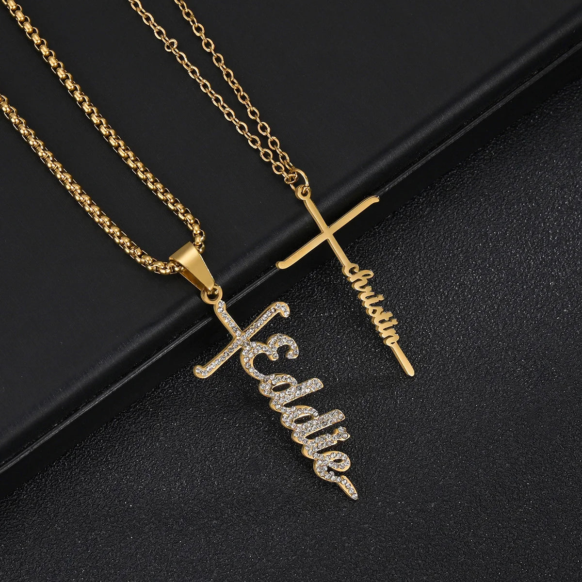 Acheerup Personalized Name Cross Necklace for Women Men Stainless Steel Customized Zircon Cross Pendant Jewelry Christian Gift