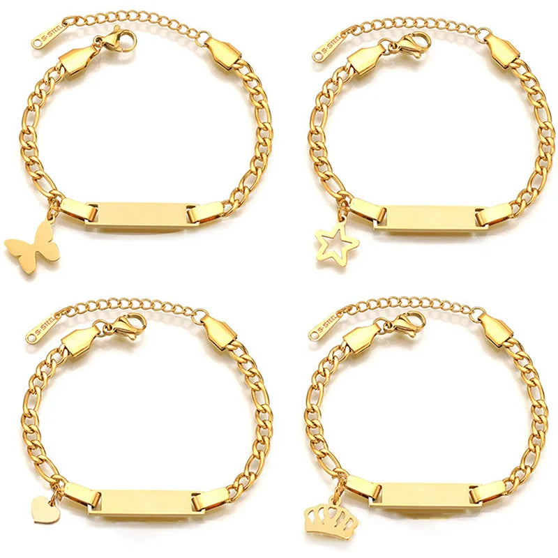 Gold Plated Personalized Baby Bracelet Customized Name Jewelry Nameplate Engraved Bangle Children's Jewelry for Boy Girls Gift