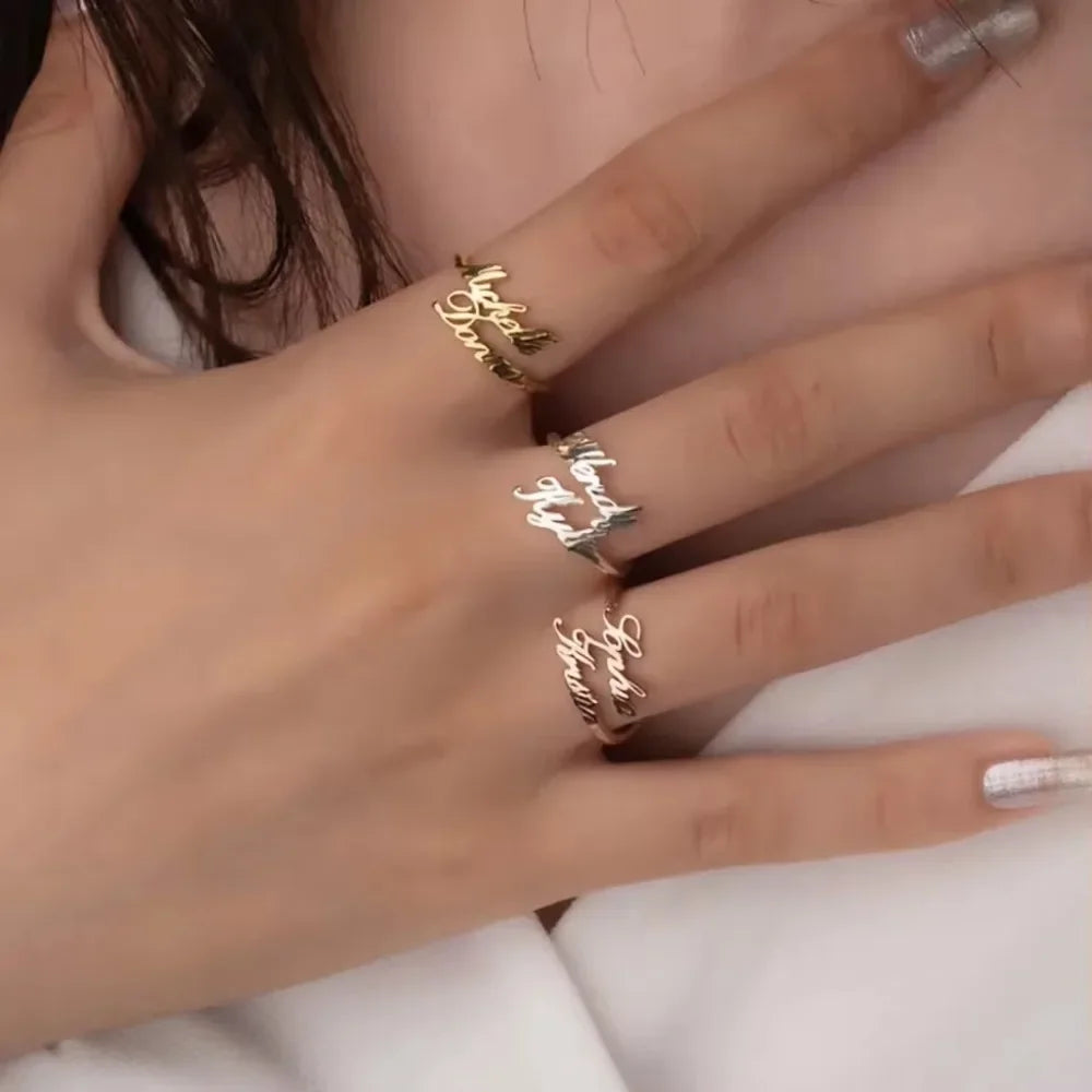 Bagues personnalisées pour couple avec double nom Bague réglable à la mode pour hommes Bijoux en acier inoxydable pour femmes Cadeaux de Saint-Valentin
