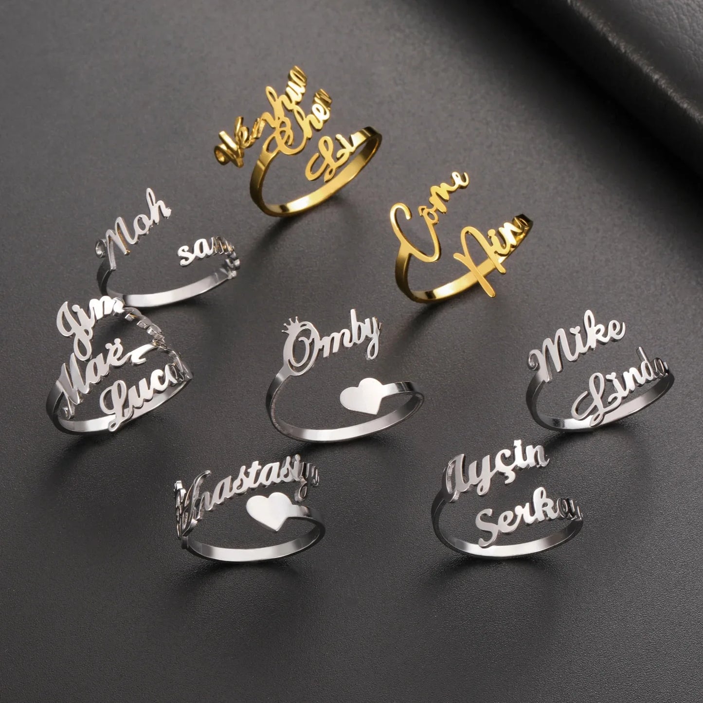 Bague avec nom personnalisé pour femmes et hommes, bijoux de doigt personnalisés, accessoires en acier inoxydable, bagues avec plusieurs noms doubles, cadeau de famille