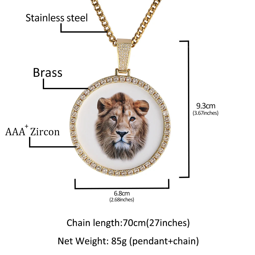 Collier pendentif photo personnalisé surdimensionné TBTK avec nom gravé et zircone cubique glacé, bijoux hip-hop, cadeaux de mémoire