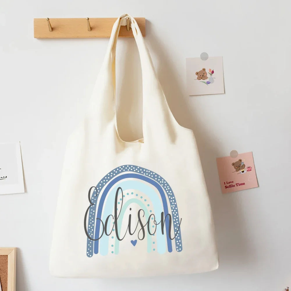 Personalised Rainbow with Name Shouder Bag Custom Canvas Bags Harajuku Handbag Women ShoppingTote Travel Bag Best Gifts for Her