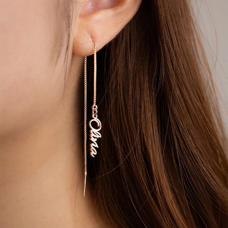 Personalised Chains Tassel Earrings for Women a pair Custom Name Pandent Linear Threader Girls Earrings Stainless Steel Jewelry